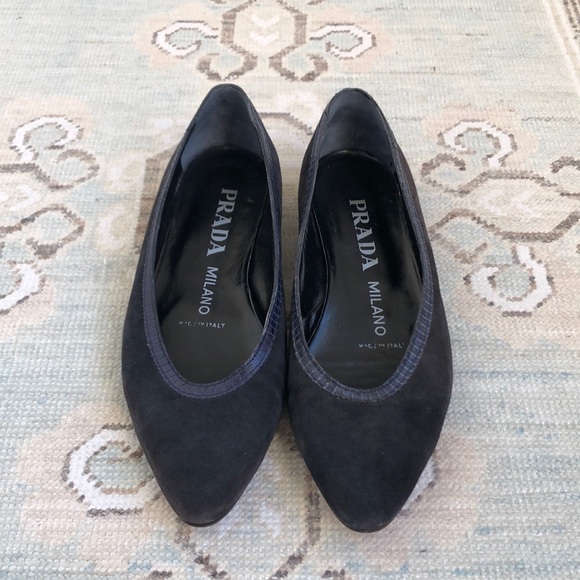Prada Shoes - Prada Suede and Skin Trimmed Flat Eggplant Size 7